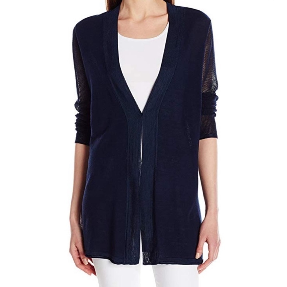 NYDJ Navy Blue Mesh Net Knit Long Cardigan Sweater Size XL